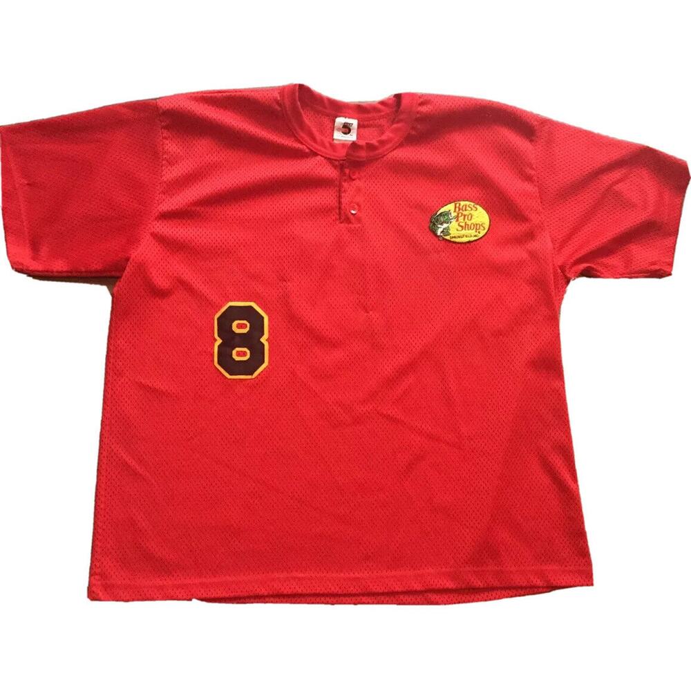 VTG Bass Pro Shops Jersey Mens XXL Red Mesh High 5 Sportswear Patches Flag RARE
